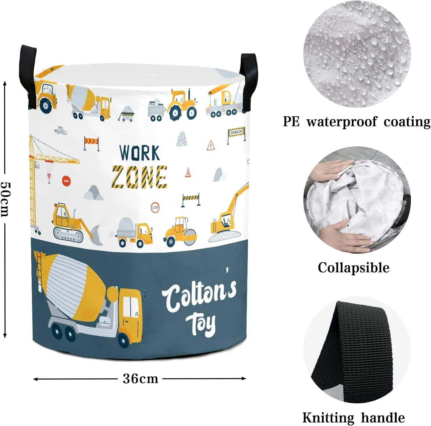 Cement Tanker Truck Construction Personalized Laundry Basket Laundry Hamper Clothes Bag Collapsible Tall with Handles,Waterproof,Storage Baskets for Bathroom College Dorm Family Essentials