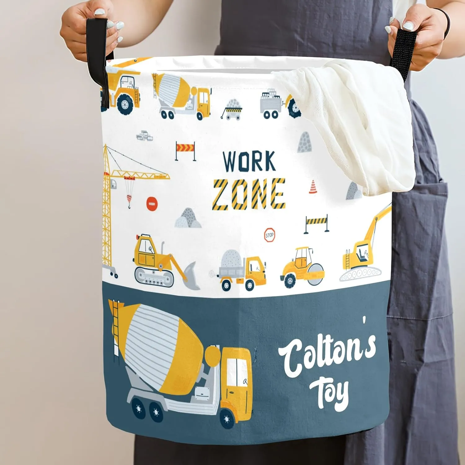 Cement Tanker Truck Construction Personalized Laundry Basket Laundry Hamper Clothes Bag Collapsible Tall with Handles,Waterproof,Storage Baskets for Bathroom College Dorm Family Essentials
