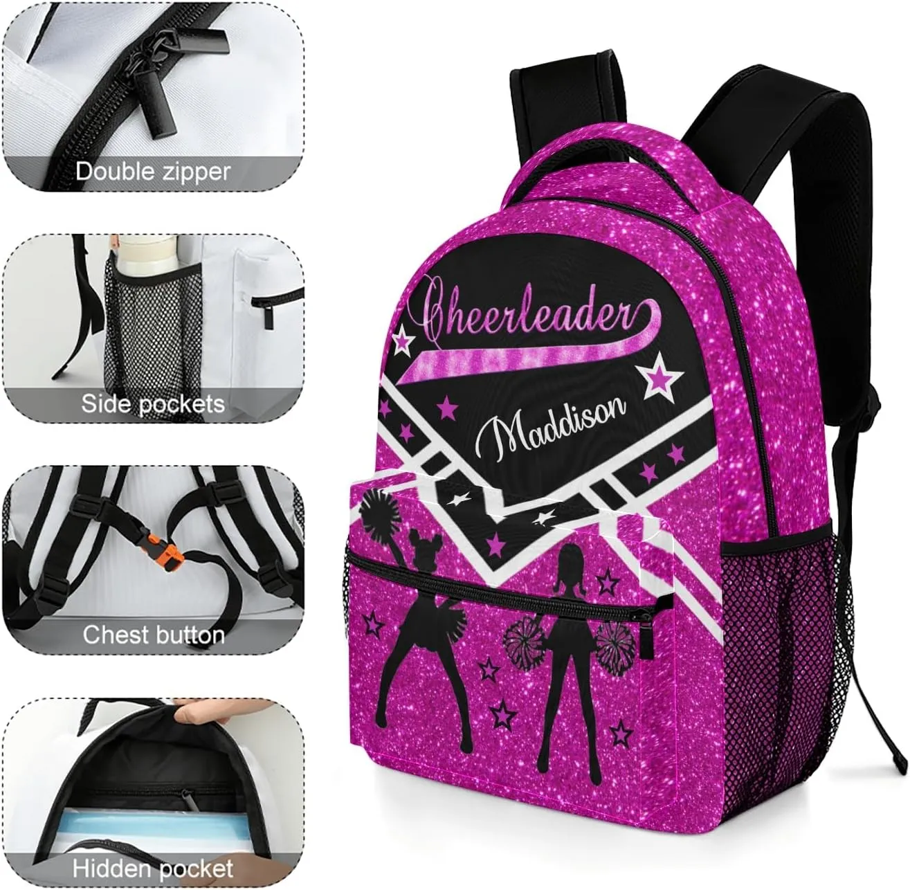 Cheerleader Megenta Cheer Personalized School Backpack for Kid-Boy/Girl Primary Daypack Travel Bookbag