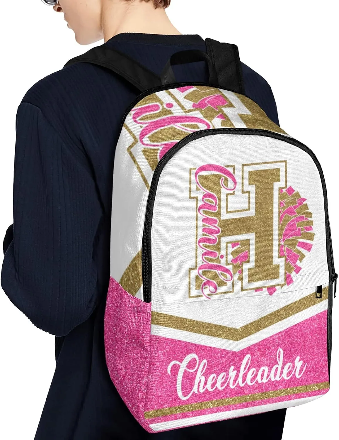 Cheerleader Pink Yellow Personalized Backpack for Teen Boys Girls,Custom Travel Backpack Bookbag Casual Bag Name Gift 11.8"(L) x 5.51"(W) x 17.72"(H)