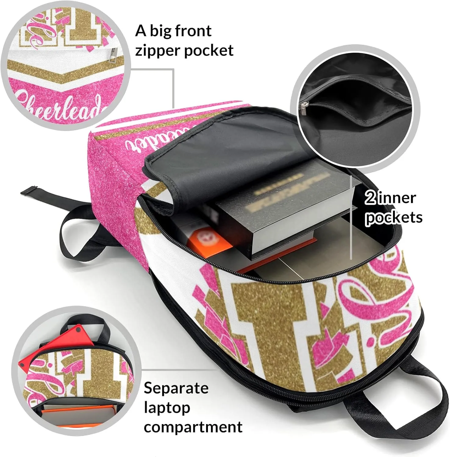 Cheerleader Pink Yellow Personalized Backpack for Teen Boys Girls,Custom Travel Backpack Bookbag Casual Bag Name Gift 11.8"(L) x 5.51"(W) x 17.72"(H)