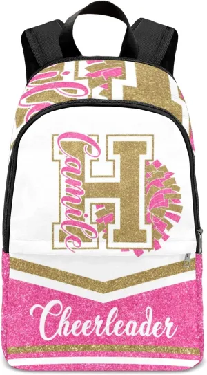 Cheerleader Pink Yellow Personalized Backpack for Teen Boys Girls,Custom Travel Backpack Bookbag Casual Bag Name Gift 11.8"(L) x 5.51"(W) x 17.72"(H)