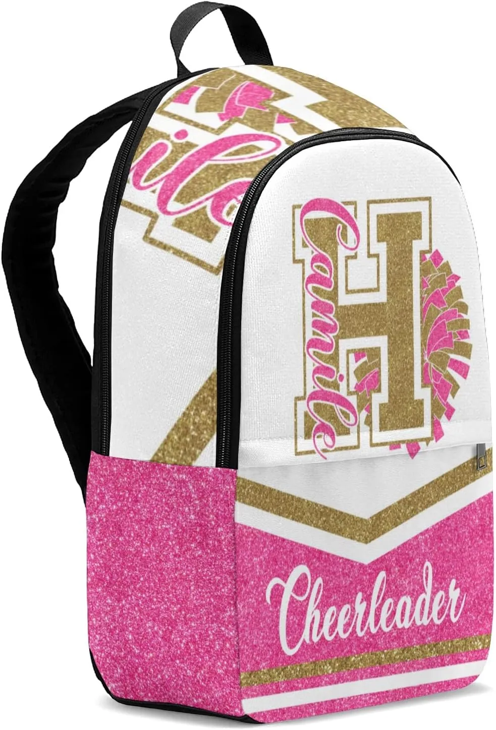 Cheerleader Pink Yellow Personalized Backpack for Teen Boys Girls,Custom Travel Backpack Bookbag Casual Bag Name Gift 11.8"(L) x 5.51"(W) x 17.72"(H)