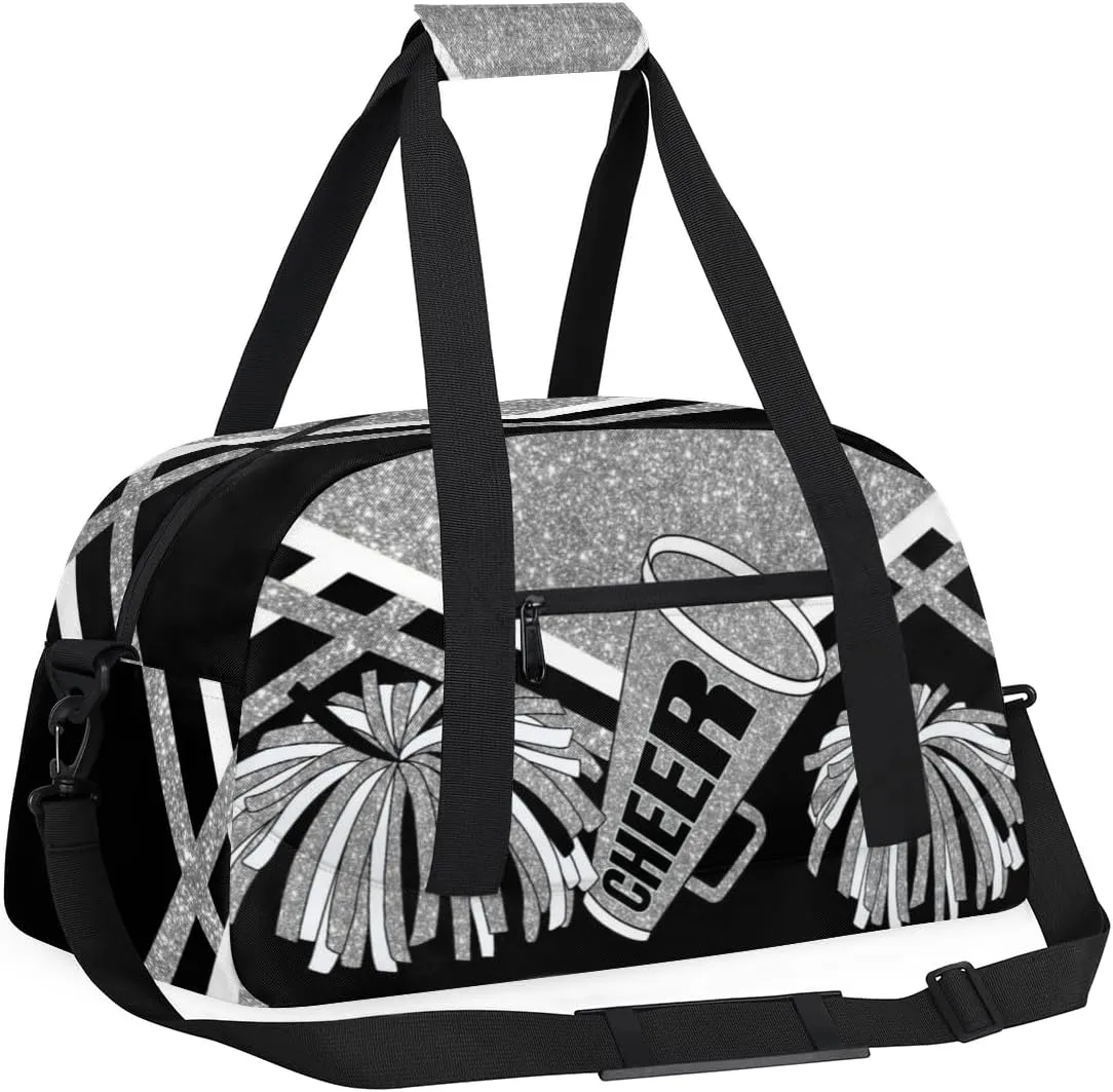 Cheerleading Dance Bag Girls, Sports Bag Gym Sport Duffel Bag Weekender Cheerleaders Bags Travel Dancing Lightweight Bag, Silver Black Glitters Print Effect