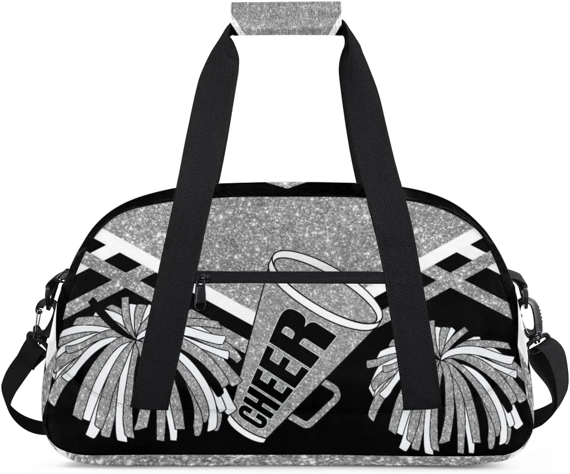 Cheerleading Dance Bag Girls, Sports Bag Gym Sport Duffel Bag Weekender Cheerleaders Bags Travel Dancing Lightweight Bag, Silver Black Glitters Print Effect