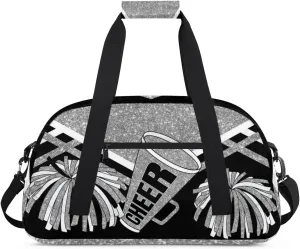 Cheerleading Dance Bag Girls, Sports Bag Gym Sport Duffel Bag Weekender Cheerleaders Bags Travel Dancing Lightweight Bag, Silver Black Glitters Print Effect