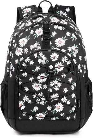 Choco Mocha Daisy Backpack for Teen Girls, Travel School Backpack for Girls Middle School Large Bookbag 18 Inch, Black