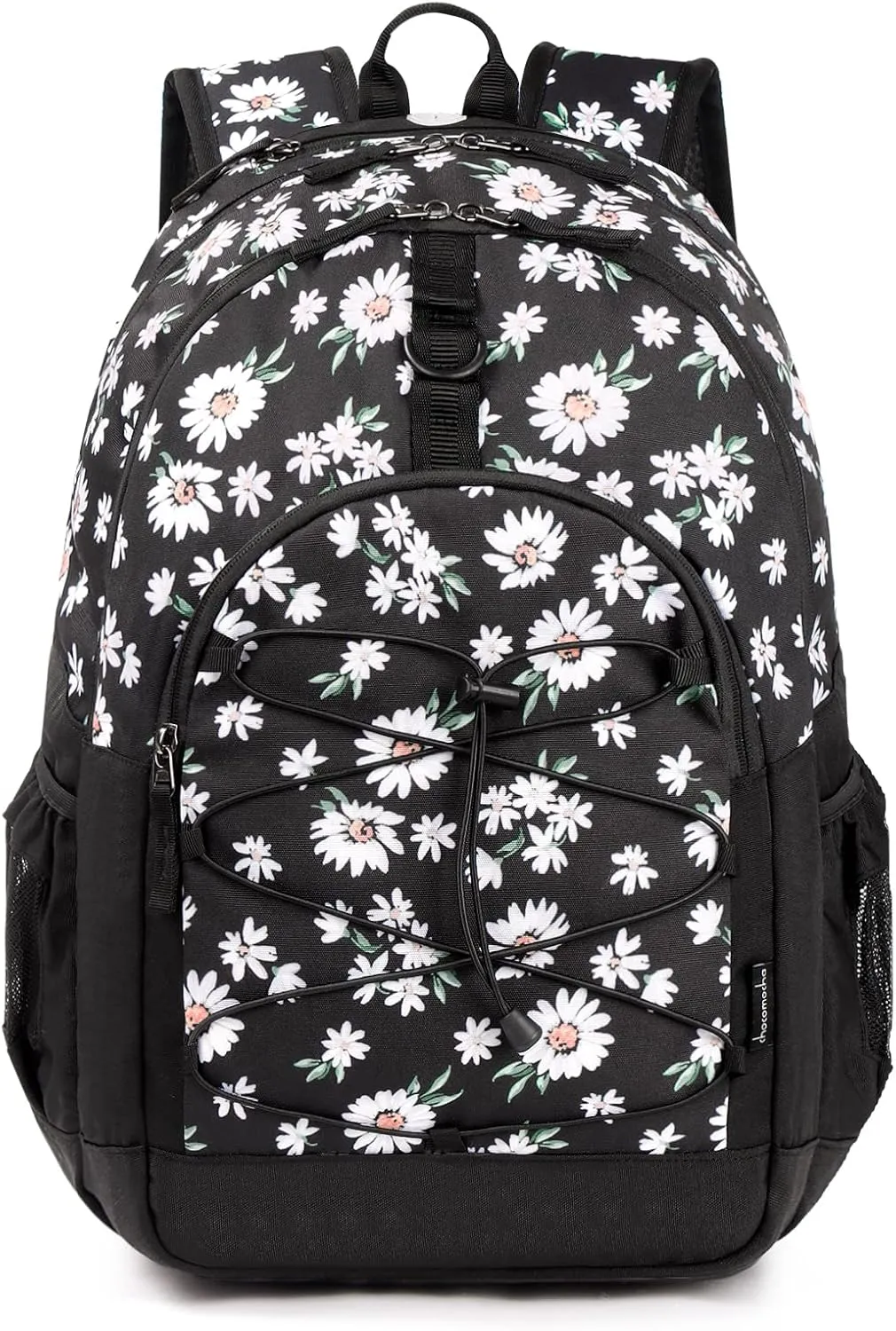 Choco Mocha Daisy Backpack for Teen Girls, Travel School Backpack for Girls Middle School Large Bookbag 18 Inch, Black