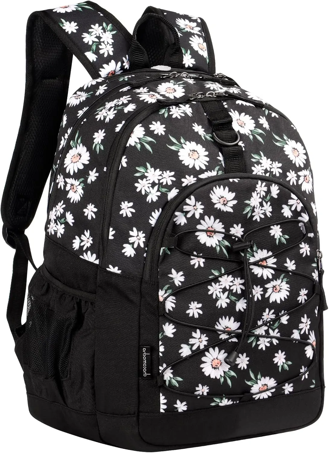 Choco Mocha Daisy Backpack for Teen Girls, Travel School Backpack for Girls Middle School Large Bookbag 18 Inch, Black