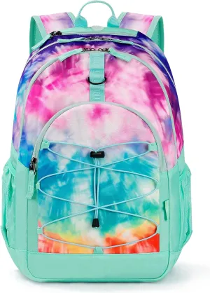 Choco Mocha Tie Dye Backpack for Teen Girls, Travel School Backpack for Girls Middle School Large Bookbag 18 Inch, Teal Green
