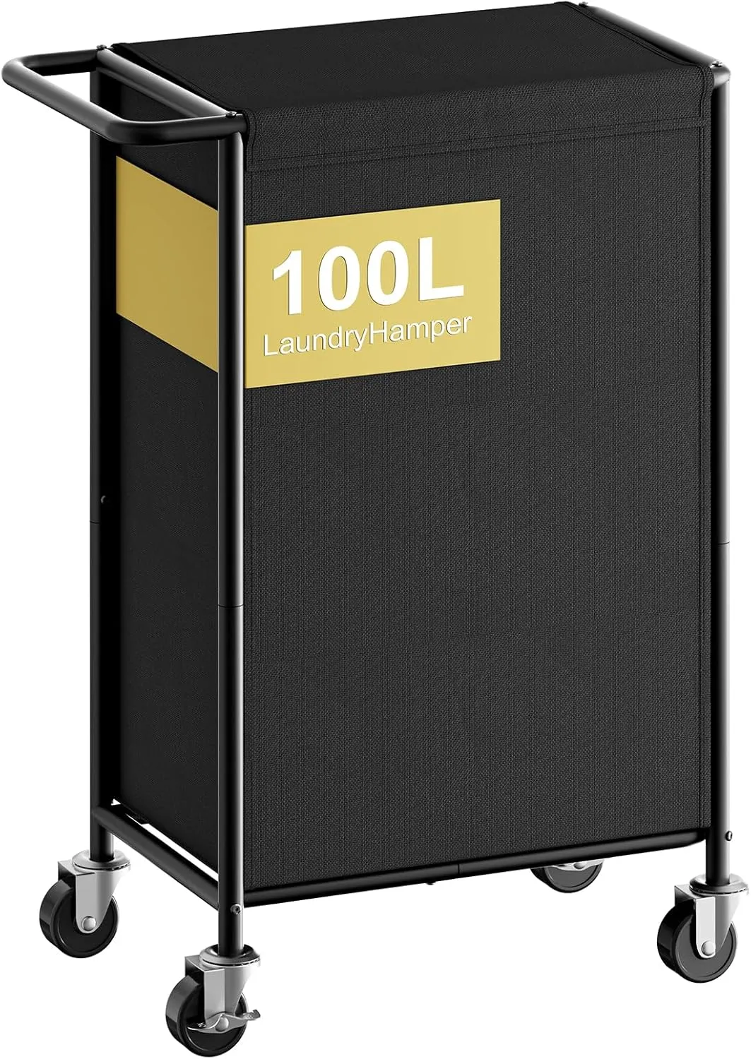 Chrislley 100L Laundry Hamper with Wheels,Rolling Laundry Basket with Lid,Steel Frame Laundry Cart with Handle and Removable Bag,Large Dirty Clothes Hamper for Laundry Room,Dorm,Black