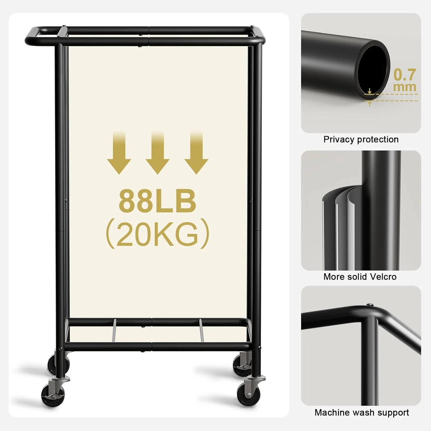Chrislley 100L Laundry Hamper with Wheels,Rolling Laundry Basket with Lid,Steel Frame Laundry Cart with Handle and Removable Bag,Large Dirty Clothes Hamper for Laundry Room,Dorm,Black