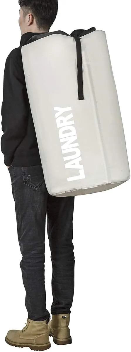 Chrislley 106L Extra Large Laundry Hamper with Drawstring Dorm Room Backpack Laundry Bag Collapsible Laundry Basket for College Students Travel Day Trip（Beige）
