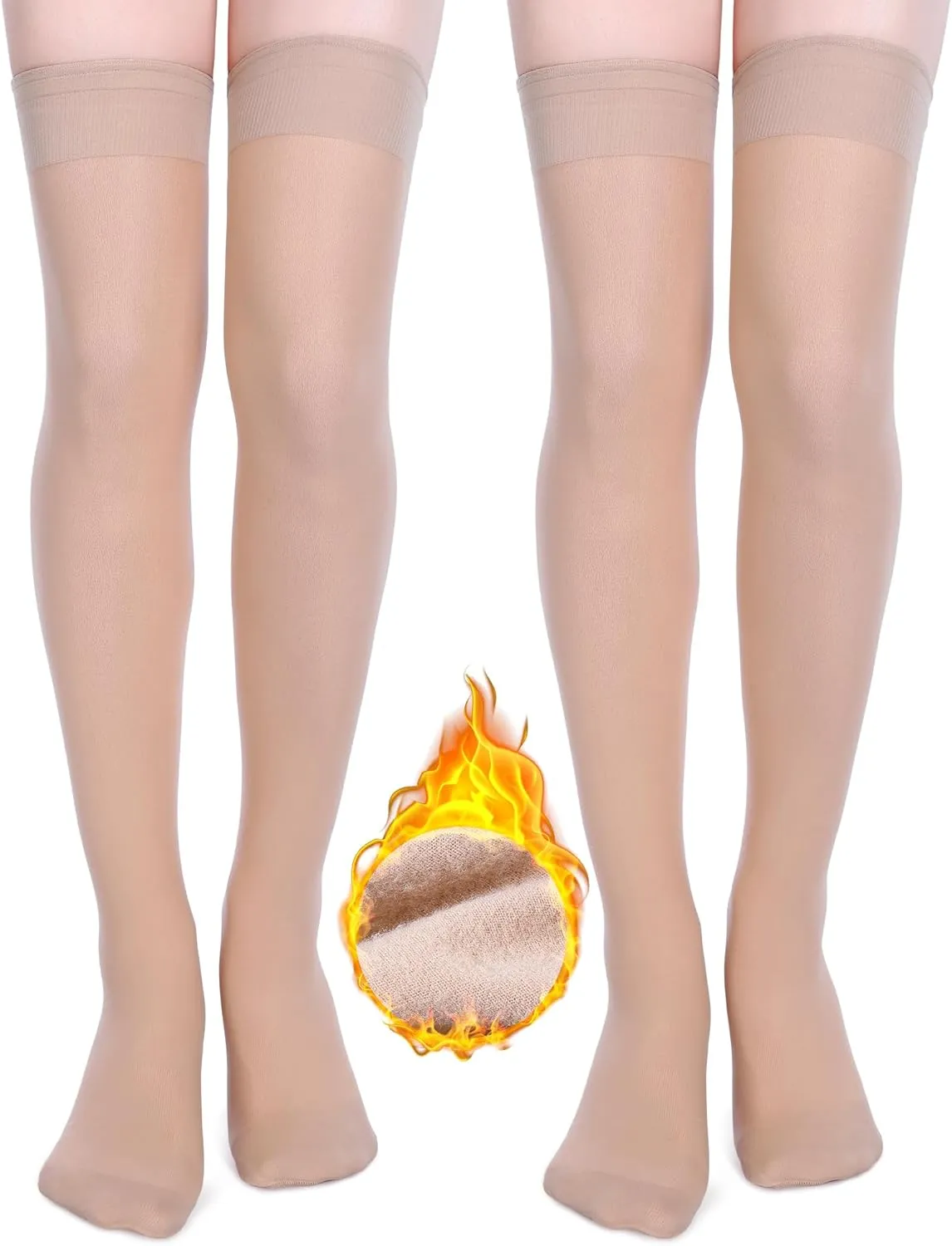 Chuarry 2 Pairs Fleece Lined Sheer Stockings for Women Knee High Leg Warmers Socks Opaque Thermal Long Socks for Cold Weather