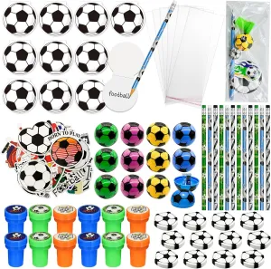 Cinrobiye 122 Pcs Soccer Party Favors Bulk, Soccer Goodie Bag Stuffers, Pencils Erasers Sticky Notes Stamps Stickers, Sport Birthday Party Supplies, Team Game Prizes, Pinata Treat Bags for Boys