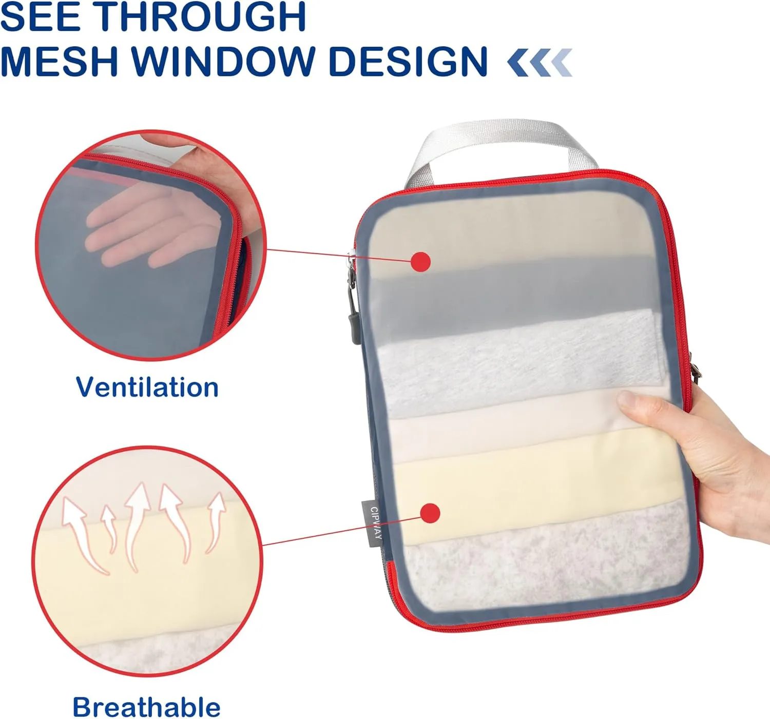 Cipway Compression Packing Cubes, See Through Mesh Luggage Organizer Bags, Travel Essentials for Carry on Suitcase with Laundry Bag and Clear Toiletries Bag（6 Pcs,Blue）