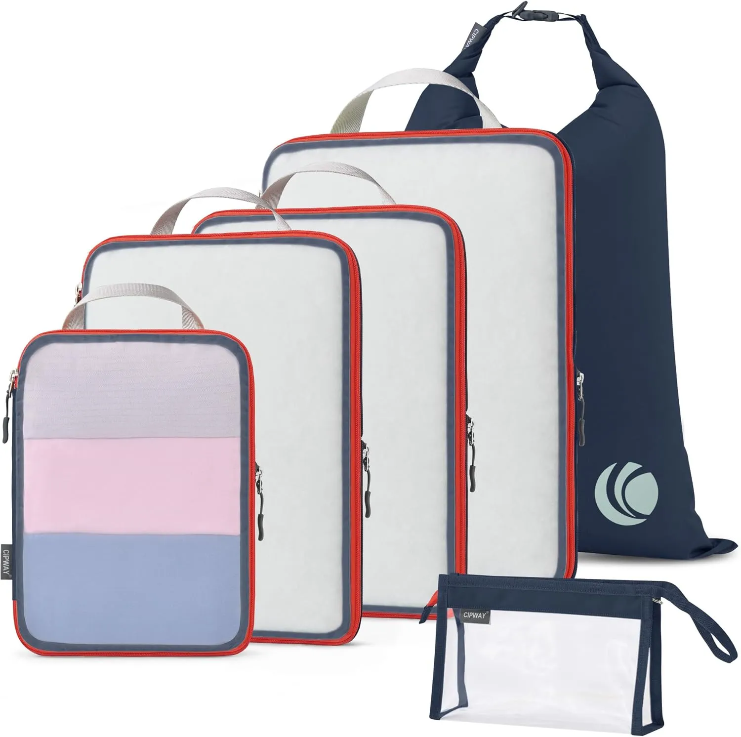 Cipway Compression Packing Cubes, See Through Mesh Luggage Organizer Bags, Travel Essentials for Carry on Suitcase with Laundry Bag and Clear Toiletries Bag（6 Pcs,Blue）