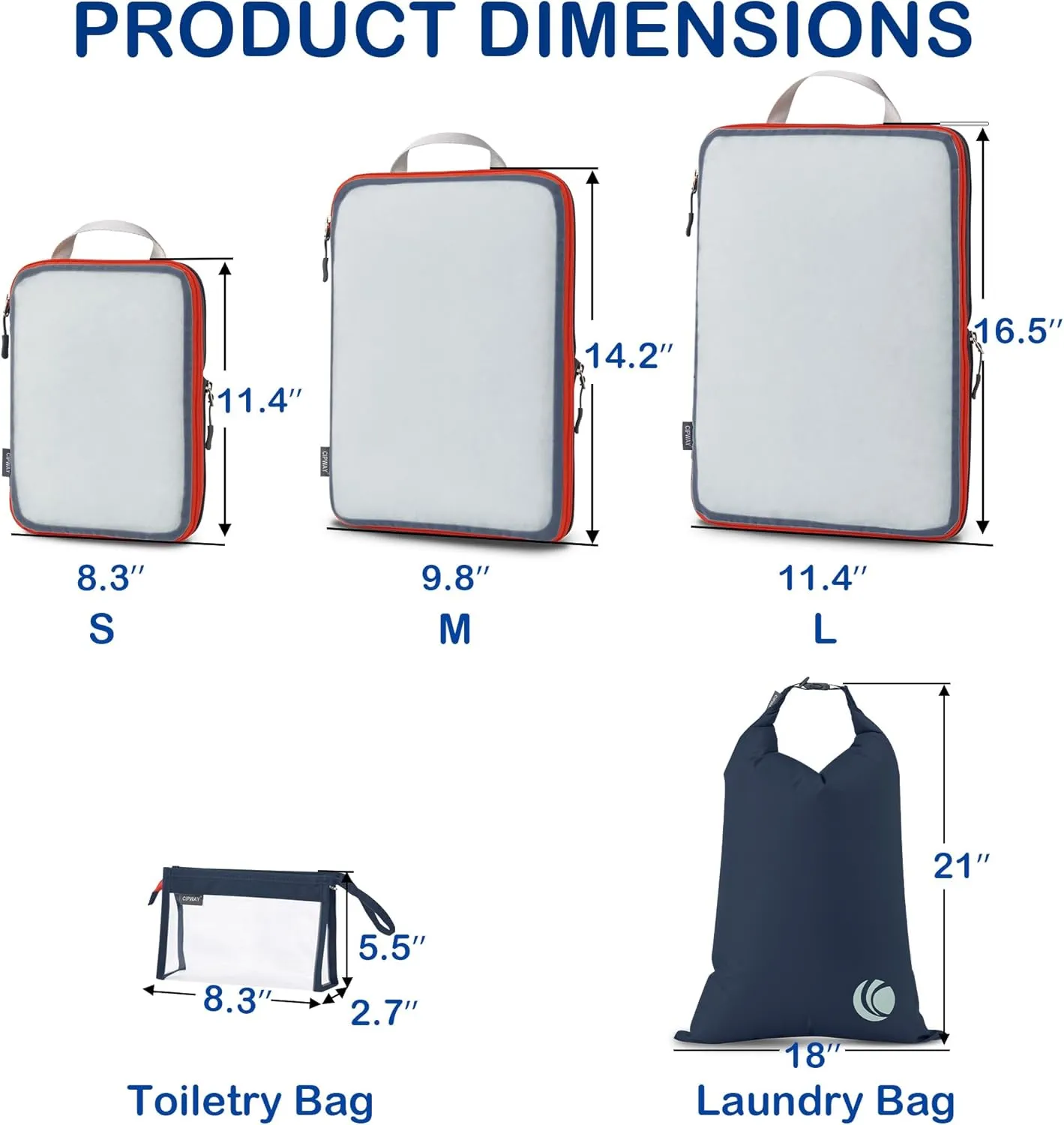 Cipway Compression Packing Cubes, See Through Mesh Luggage Organizer Bags, Travel Essentials for Carry on Suitcase with Laundry Bag and Clear Toiletries Bag（6 Pcs,Blue）