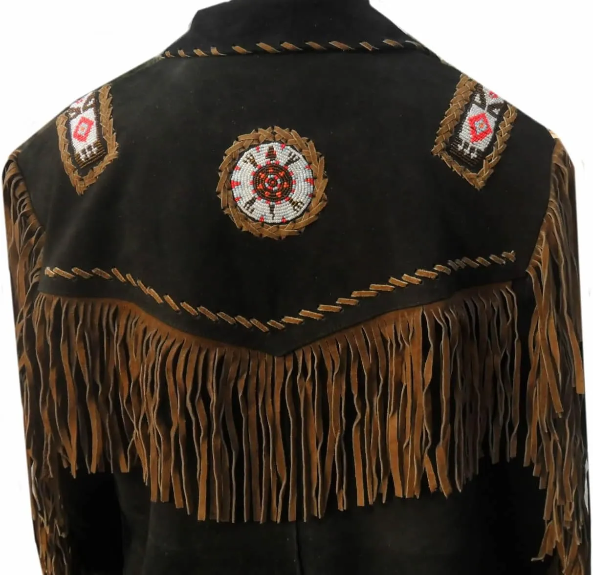 Classyak Western Cowboy Black Suede with Brown Fringes, bead & bones