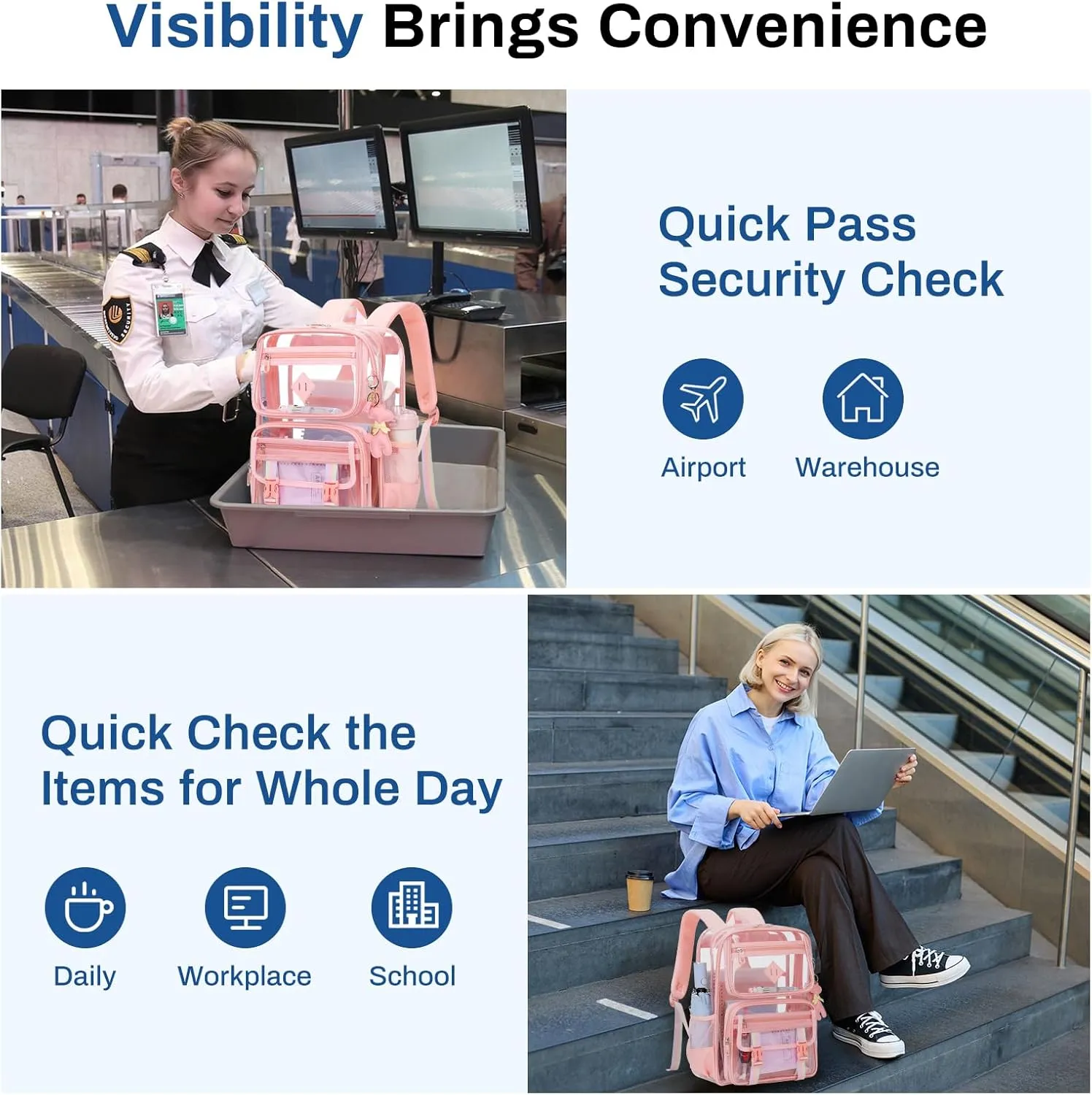 Clear Backpack for School, PVC Clear Bookbag Heavy Duty Transparent Backpack for Stadium Events See Through Bag