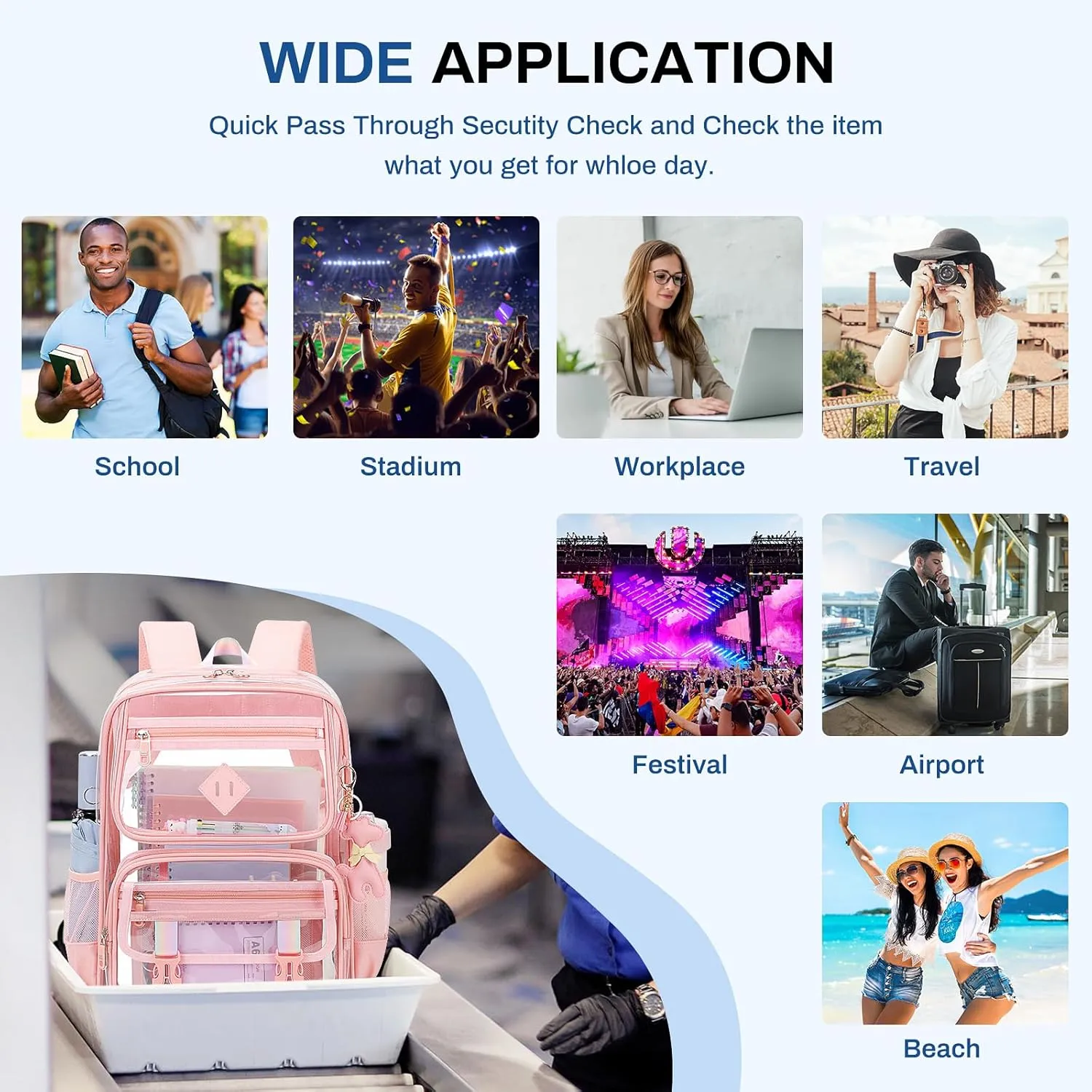 Clear Backpack for School, PVC Clear Bookbag Heavy Duty Transparent Backpack for Stadium Events See Through Bag