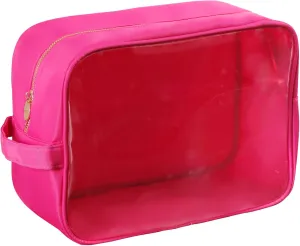 Clear Makeup Bag Preppy Stuff Bag Transparent Makeup Pouch Women Travel Clear Toiletry Bag TPU and Nylon Cosmetic Pouch (Extral-Large, HotPink)