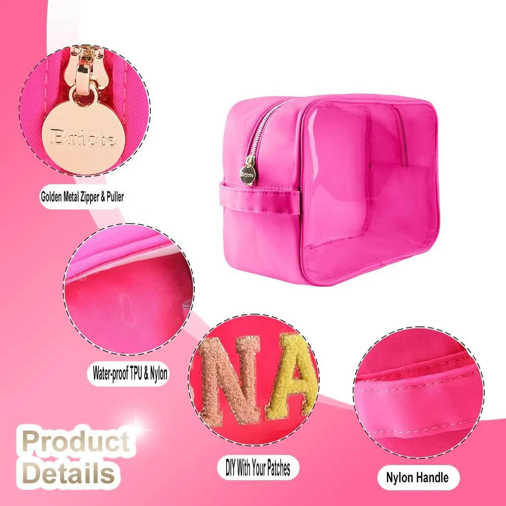 Clear Makeup Bag Preppy Stuff Bag Transparent Makeup Pouch Women Travel Clear Toiletry Bag TPU and Nylon Cosmetic Pouch (Extral-Large, HotPink)