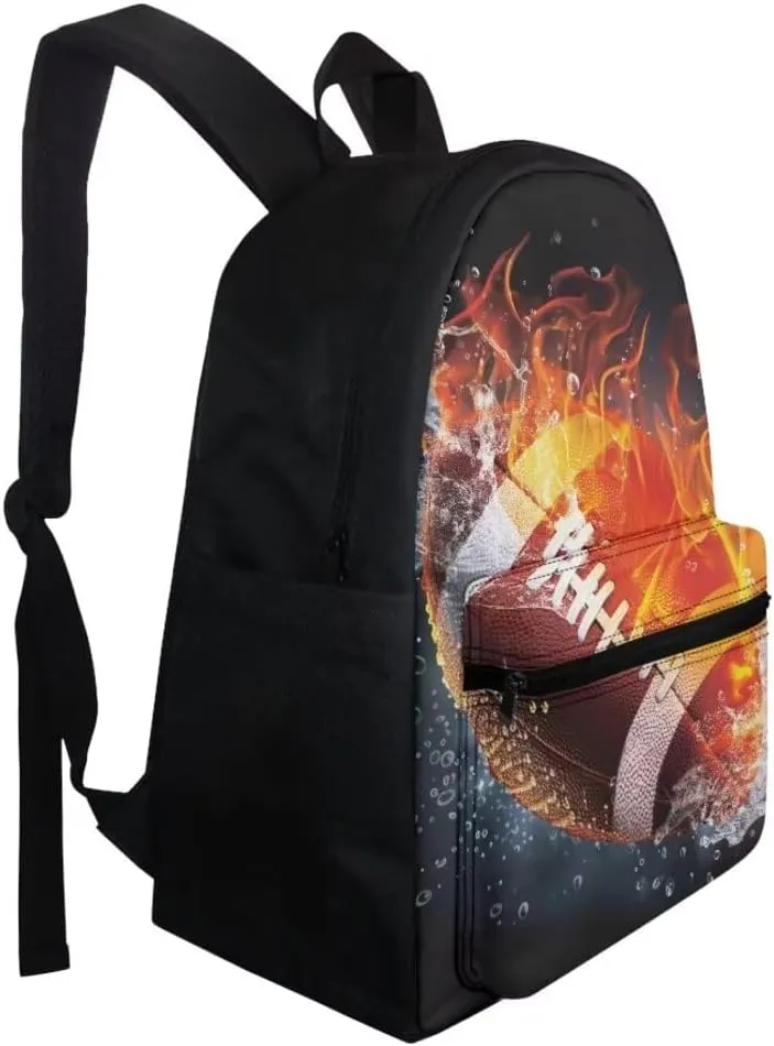 Coldinair American Football Backpack Middle School Boy Bookbags with Pencil Case Lunch Box for Men Teen, Fire Water School Backpack Sports Travel Bagpack Rucksack