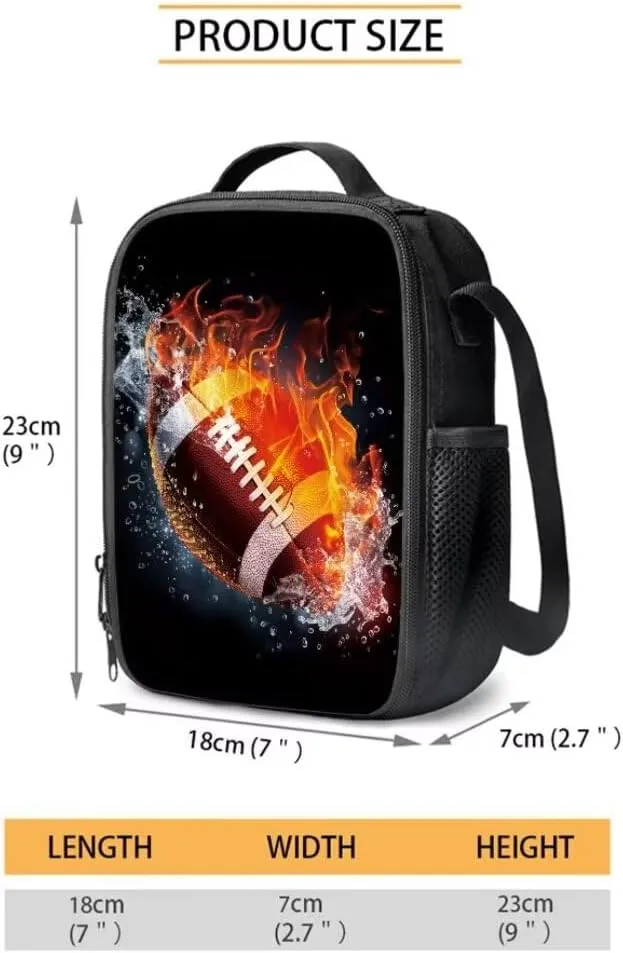 Coldinair American Football Backpack Middle School Boy Bookbags with Pencil Case Lunch Box for Men Teen, Fire Water School Backpack Sports Travel Bagpack Rucksack