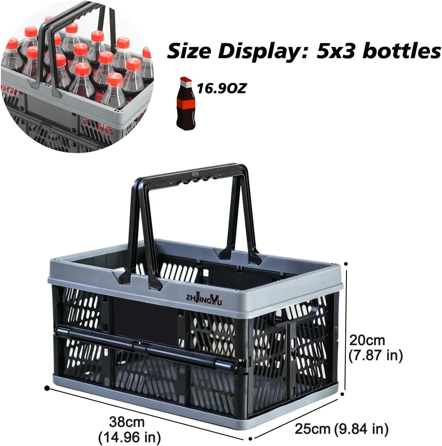 collapsible crates for storage,plastic baskets for organizing,collapsible shopping basket,20L foldable crate with Handles,car storage crate,crate for Kitchen,Bathroom,Medicine,Milk (Black, M)