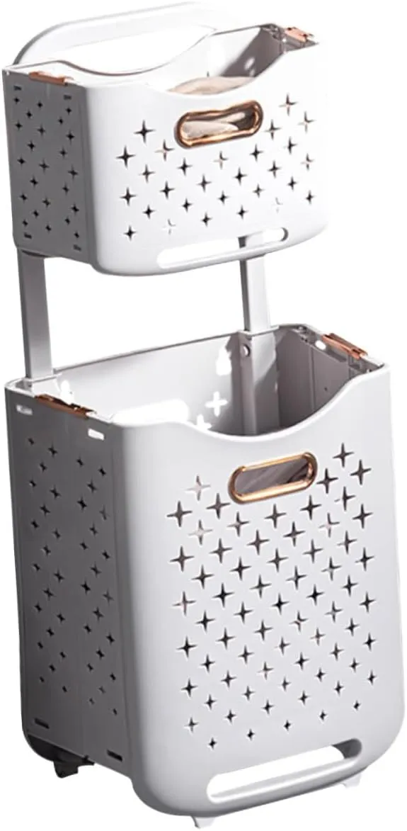 Collapsible Double Layer Laundry Basket Wheels Space Saving Folding Hamper for Bedroom Bathroom Dorm and Living Capacity Laundry Bin with Easy
