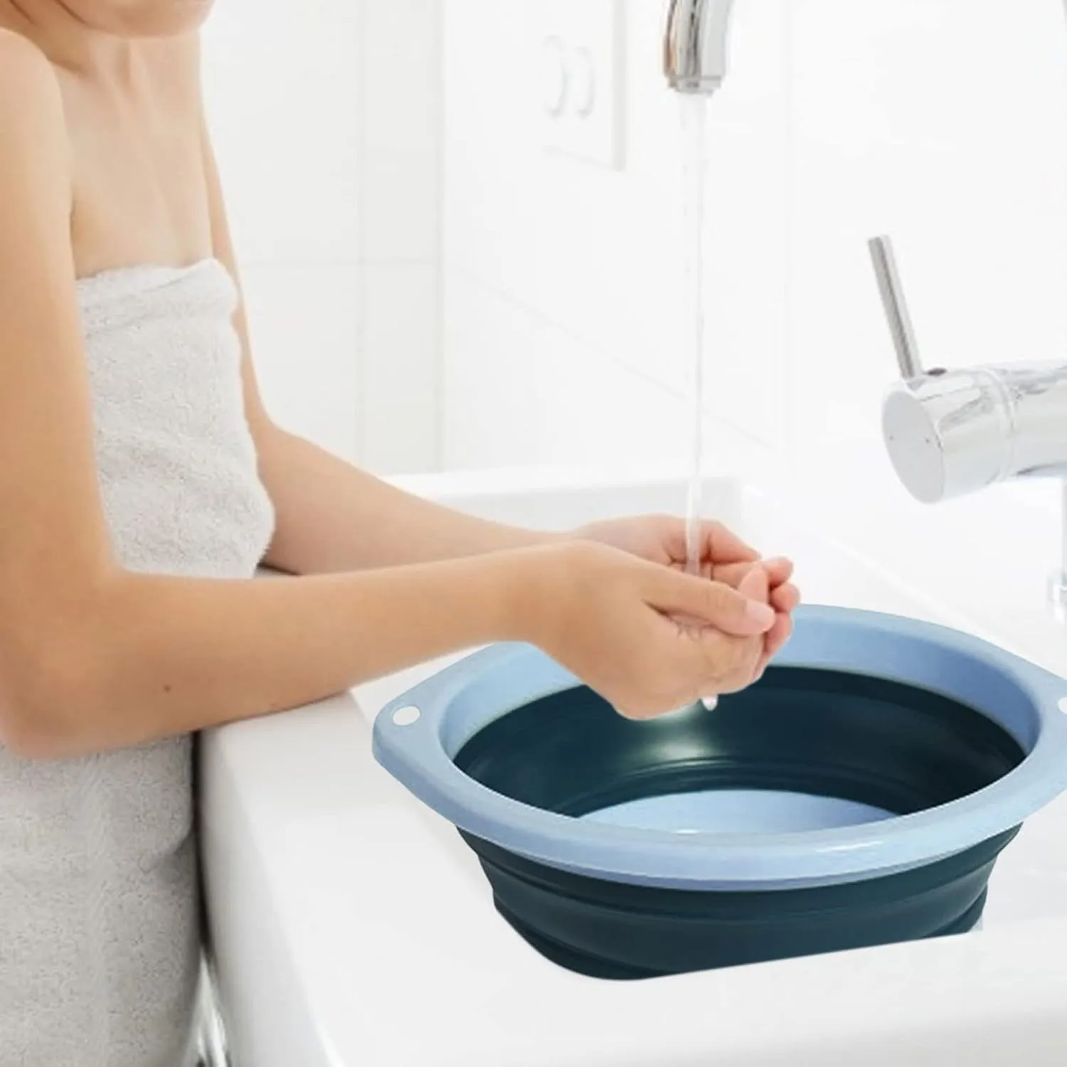 Collapsible wash Basin Creative Folding Washbasin Outdoor Travel Portable Plastic Foldable Washbasin for Washing Dishes Washing Clothes Basin Household(Blue,Small)