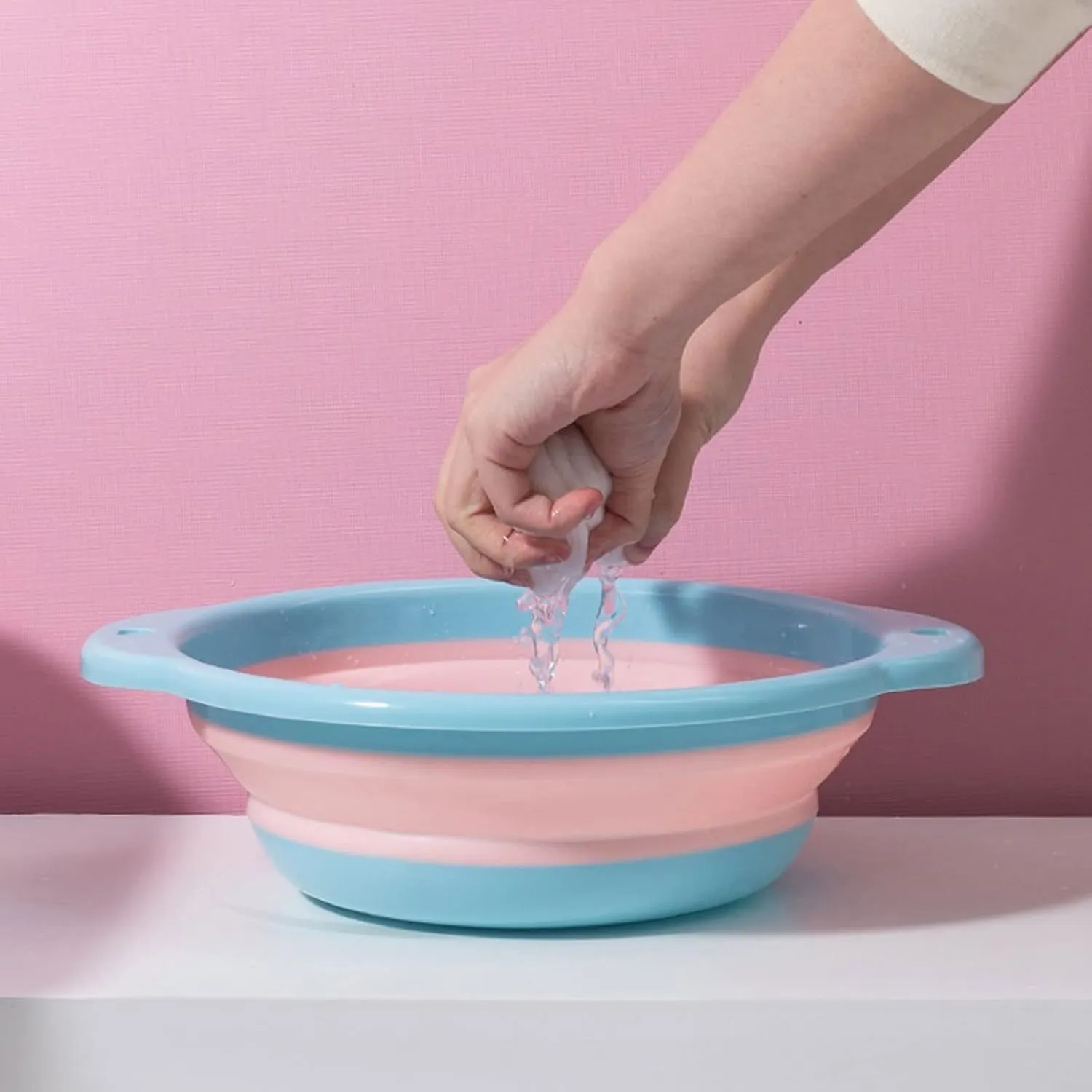 Collapsible wash Basin Foldable Bucket Portable Basket for Fruits Vegetables Folding Car Wash Basin Hair Washing Basin Laundry Tub Travel Accessories(Pink,Large)