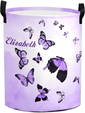 Color Sky Butterflies Personalized Waterproof Foldable Laundry Basket Bag with Handle, Custom Collapsible Clothes Hamper Storage Bin for Toys Laundry Dorm Travel Bathroom