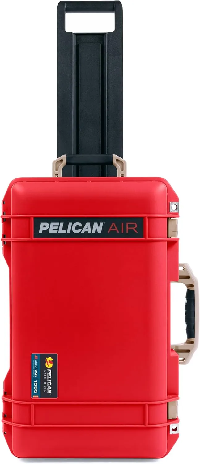 ColorCase Pelican Air 1535 Carry-on Case Red - Medium Size Waterproof Case with Mesh Lid Organizer Only - Desert Tan Handles & Latches
