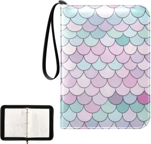 Colorful Fish Scales Card Binder 4 Pocket, Trading Card Holder Fits 400 Game Cards with 50 Removable Sleeves, MTG Card Case Standard Size