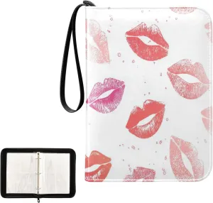 Colorful Lip Print Card Binder 4 Pocket, Trading Card Holder Fits 400 Game Cards with 50 Removable Sleeves, MTG Card Case Standard Size