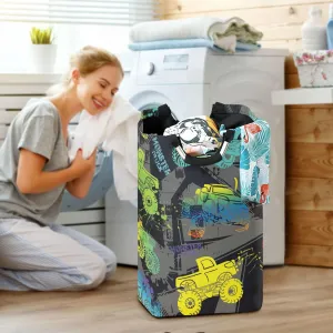 Colorful Monster Truck Large Laundry Baskets Washing Hamper Bag Grunge Wheel Car Dirty Clothes Storage Bin Toy book Clothing Holder With Handles For Home Bathroom Bedroom 50L