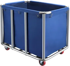 Commercial Laundry Cart with Wheels,400L Large Commercial Laundry Hamper,Commercial Laundry Basket with Sturdy Stainless Steel Frame and Oxford Bag for Home Hotel Hospital 440 lbs (Blue)
