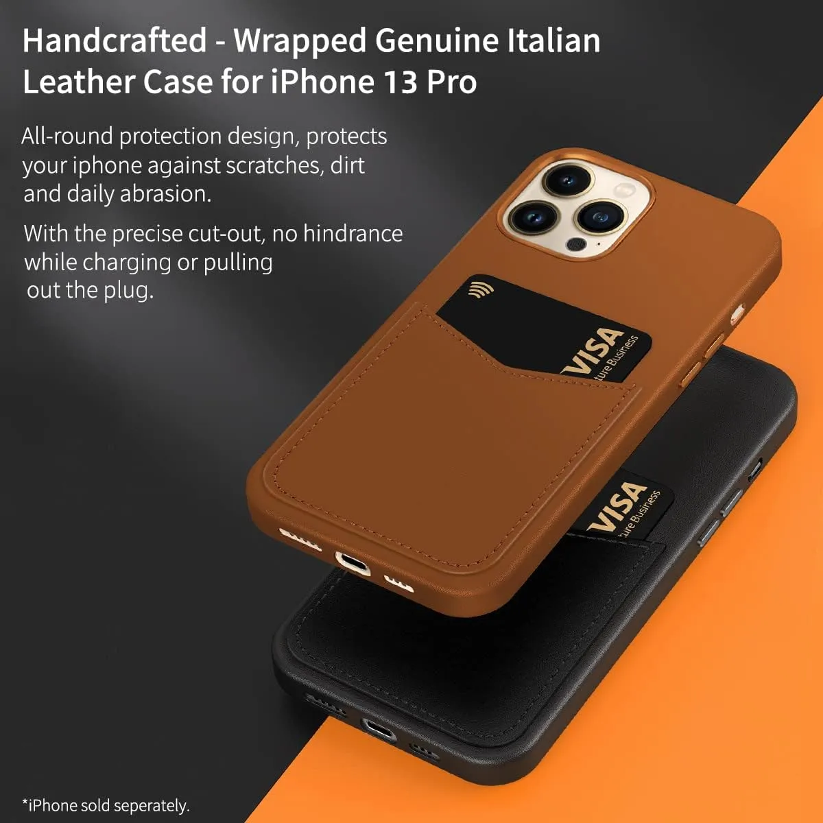 Compatible with iPhone 13 Pro Wallet Case, Italian Genuine Leather Case for iPhone 13 Pro with Card Holder Built-in Magnets for MagSafe Charging-Midnight