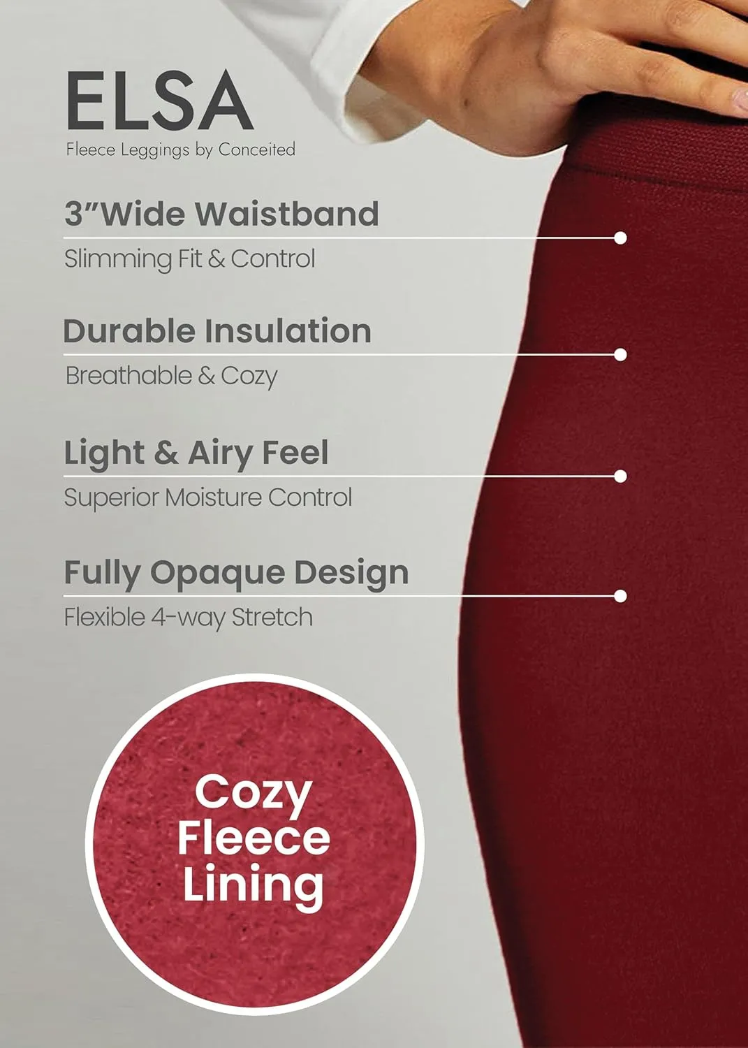 Conceited Fleece Lined Leggings Women - Regular and Plus Size Tights - Premium Fabric in Many Colors