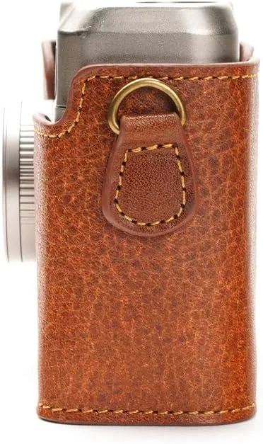 Contax T2 Case, BolinUS Handmade Genuine Real Leather Half Camera Case Bag Cover for Contax T2 Camera With Hand Strap (LavaBrown)