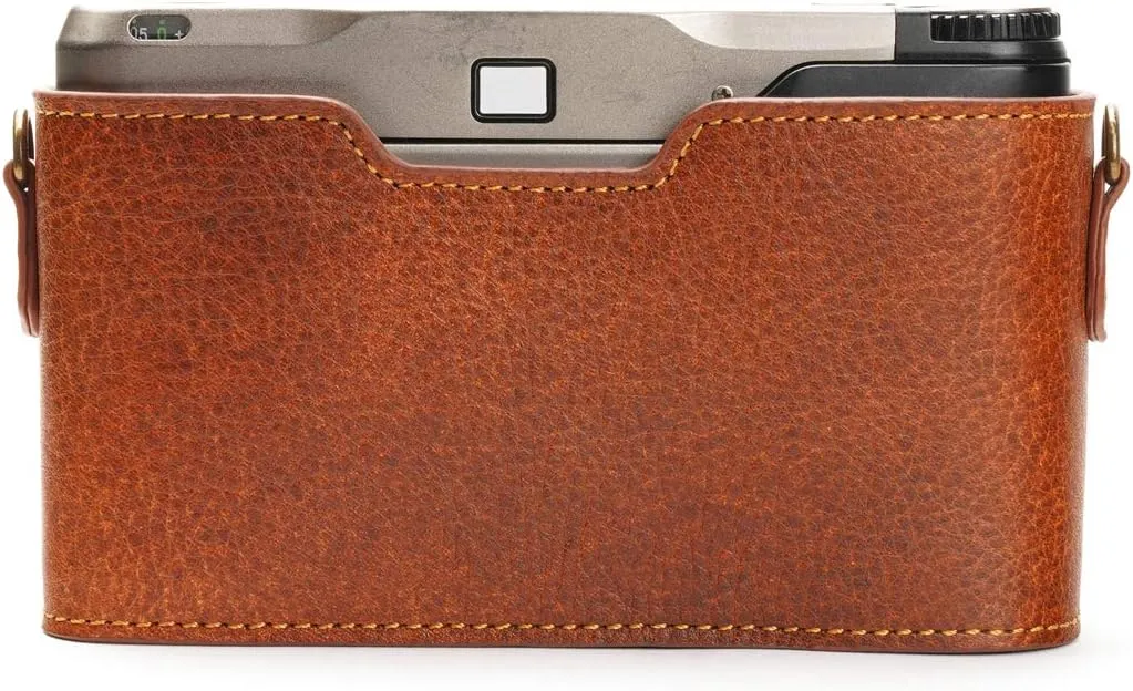 Contax T2 Case, BolinUS Handmade Genuine Real Leather Half Camera Case Bag Cover for Contax T2 Camera With Hand Strap (LavaBrown)