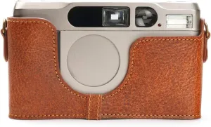 Contax T2 Case, BolinUS Handmade Genuine Real Leather Half Camera Case Bag Cover for Contax T2 Camera With Hand Strap (LavaBrown)