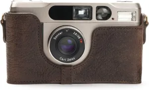Contax T3 Case, BolinUS Handmade Genuine Real Leather Half Camera Case Bag Cover for Contax T3 Camera With Hand Strap (Coffee)