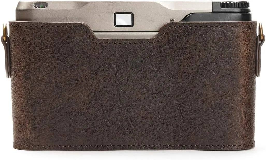 Contax T3 Case, BolinUS Handmade Genuine Real Leather Half Camera Case Bag Cover for Contax T3 Camera With Hand Strap (Coffee)