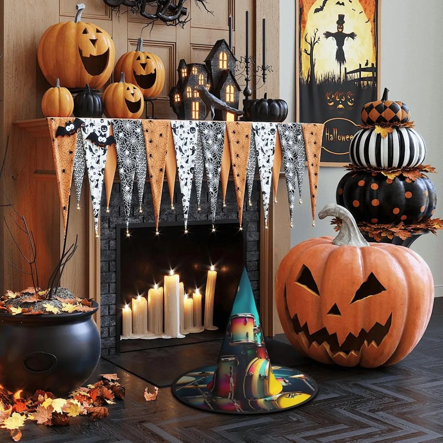 Cool Drums Set Print Funny Halloween Hats Witch Hats For Men, Women, Halloween Parties Costume Events