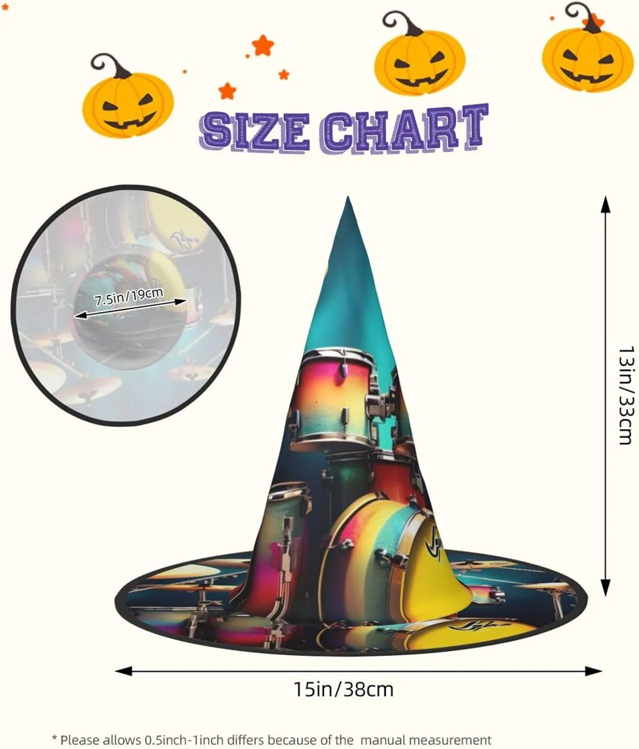 Cool Drums Set Print Funny Halloween Hats Witch Hats For Men, Women, Halloween Parties Costume Events