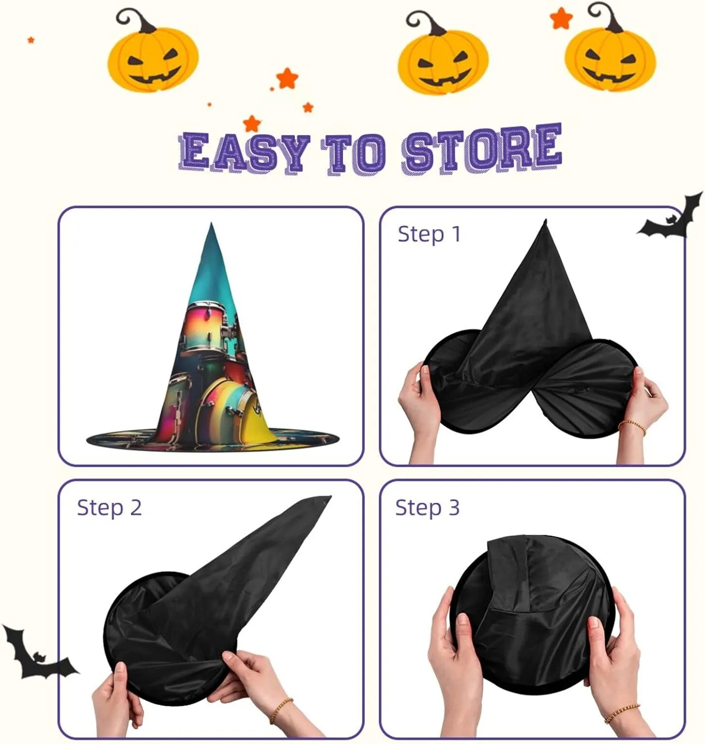 Cool Drums Set Print Funny Halloween Hats Witch Hats For Men, Women, Halloween Parties Costume Events