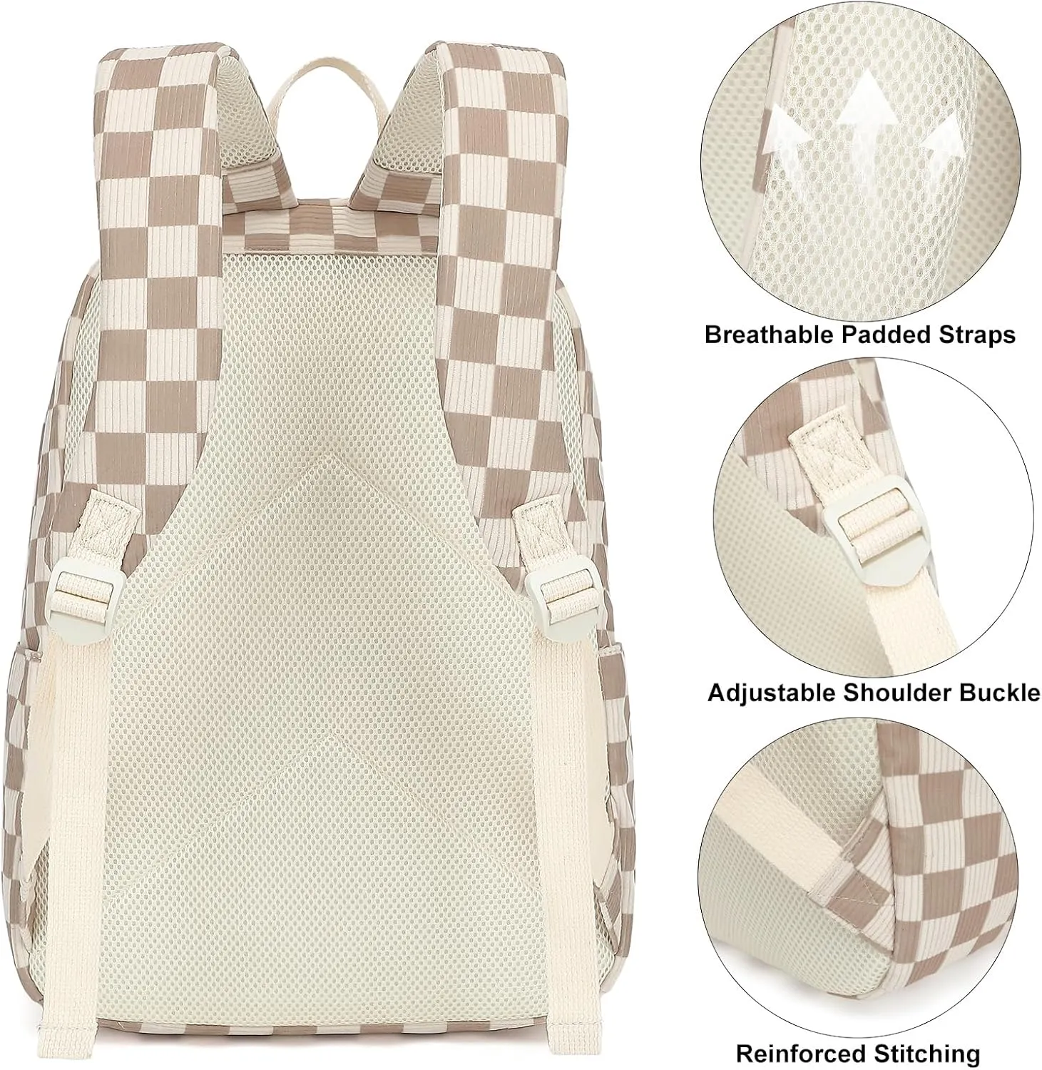 Corduroy Girls School Backpack - Teen Bookbags Kids Elementary Middle School Bookbags Women Travel Daypack (Checkered Brown)